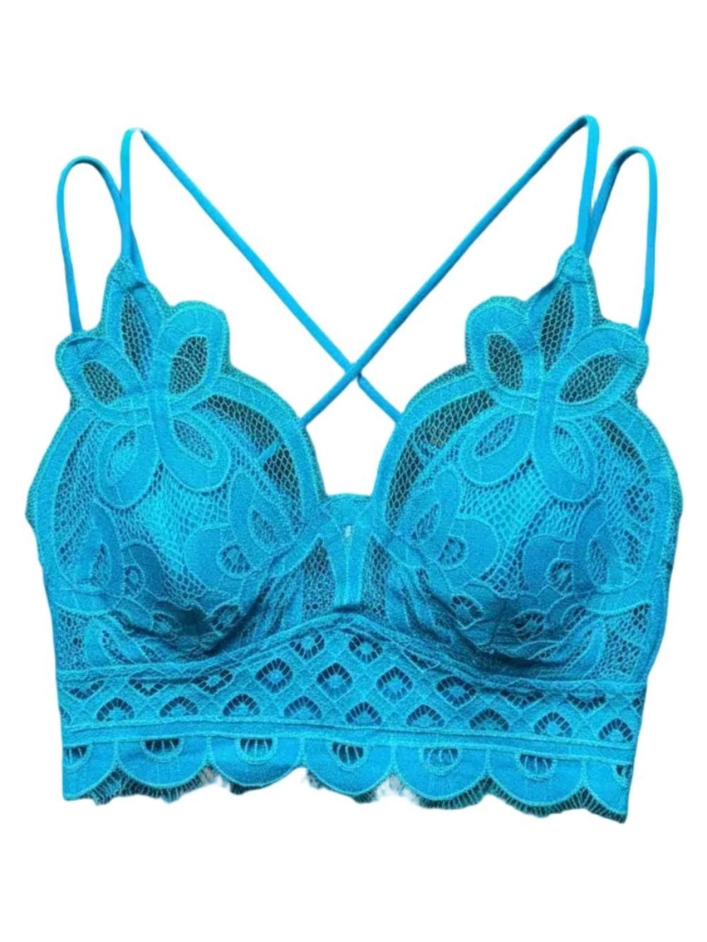 Zenana Crochet Floral Lace Bralette  - Ice Blue/ Aqua NWOT